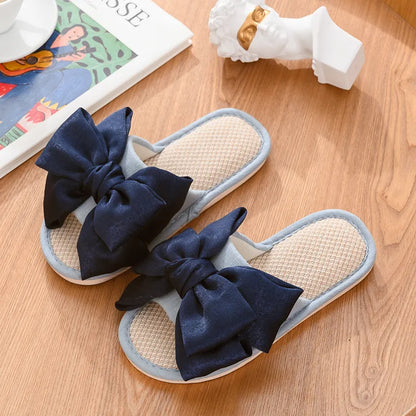 New fashion linen slippers women's silk bow cotton linen slippers women's indoor home can wear sandals outside orange