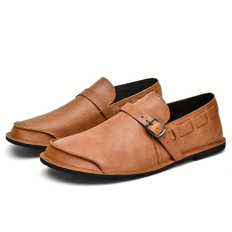 Mens Classic Monk Shoes - Rich Solid Hue with Stylish Buckle Straps - Ultra-Comfortable, Anti-Slip Rubber Sole, Durable Formal Dress Shoes for Men