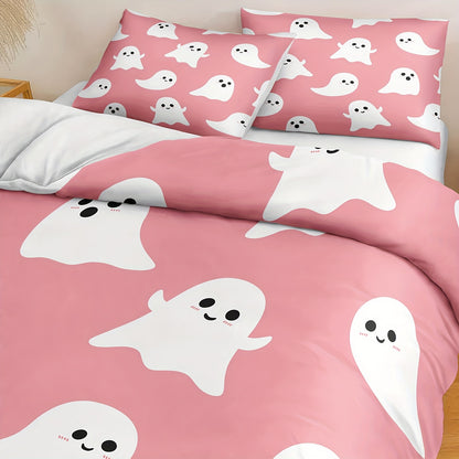 Halloween & Ghost Themed Duvet Cover Set, 3 Piece - 100% Polyester Lightweight Sanded Fabric, All-Season Digital Printed Bedding with Zipper Closure - Includes 1 Duvet Cover and 2 Pillowcases, Machine Washable, No Duvet Insert