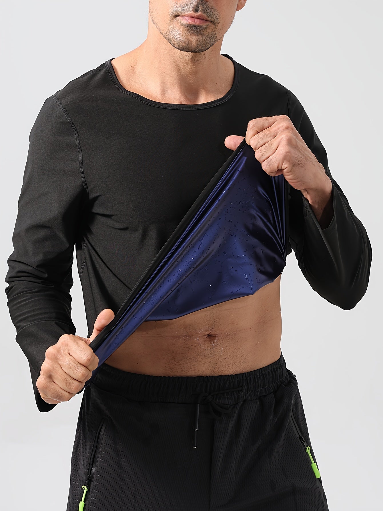 Mens Enhanced Sweat Sauna Compression Shirt - Full-Body Shaper with Firm Back Support - Flexible Mid-Range Stretch for Intense Workout, Fitness, and Gym