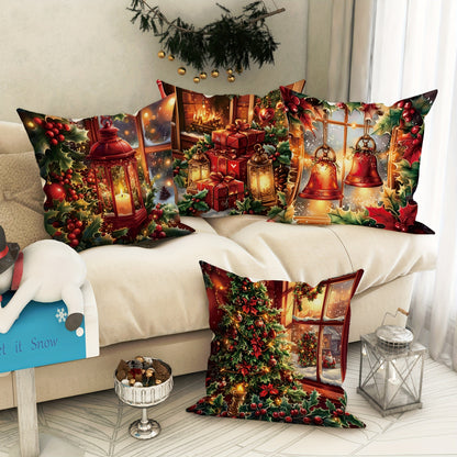 4-Piece Festive Velvet Throw Pillow Covers - Soft, Machine Washable, Zipper Closure, Contemporary Style, 18in x 18in - Perfect for Living Room, Bedroom, Sofa, and Bed Decor