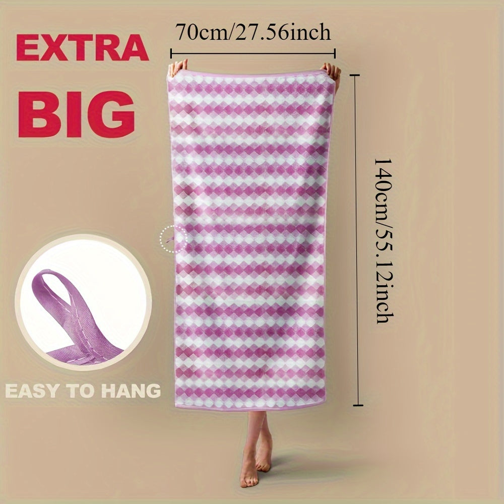 Extra Large Plaid Bath Towel - Ultra Absorbent, Quick Drying, Soft, Skin Friendly, and Gentle on Sensitive Skin - Perfect for Family Bathroom, Ideal for Everyday Use, and Great for Gift Giving