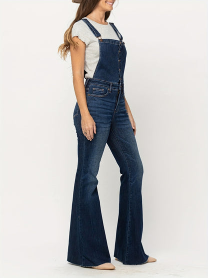 All-Season Versatile Denim Overalls with Stretch, Adjustable Straps & Easy-Care, Chic Button Front & Raw Hem, Women’s Casual Essential
