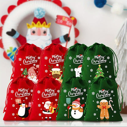 8pcs Christmas Velvet Drawstring Gift Bags Set - Perfect for Candy, Jewelry & Party Favors - Ideal for Weddings, Birthdays & Holidays