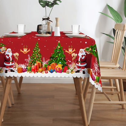 1pc Vibrant Merry Christmas Polyester Tablecloth - Pine Tree Snowflake Santa Claus Pattern, Waterproof, Stain-Resistant, Easy-to-Clean, Atmospheric Table Decor, Holiday Desktop Decoration Fabric, Home Decoration, Christmas Decor, Gift Idea for Family and