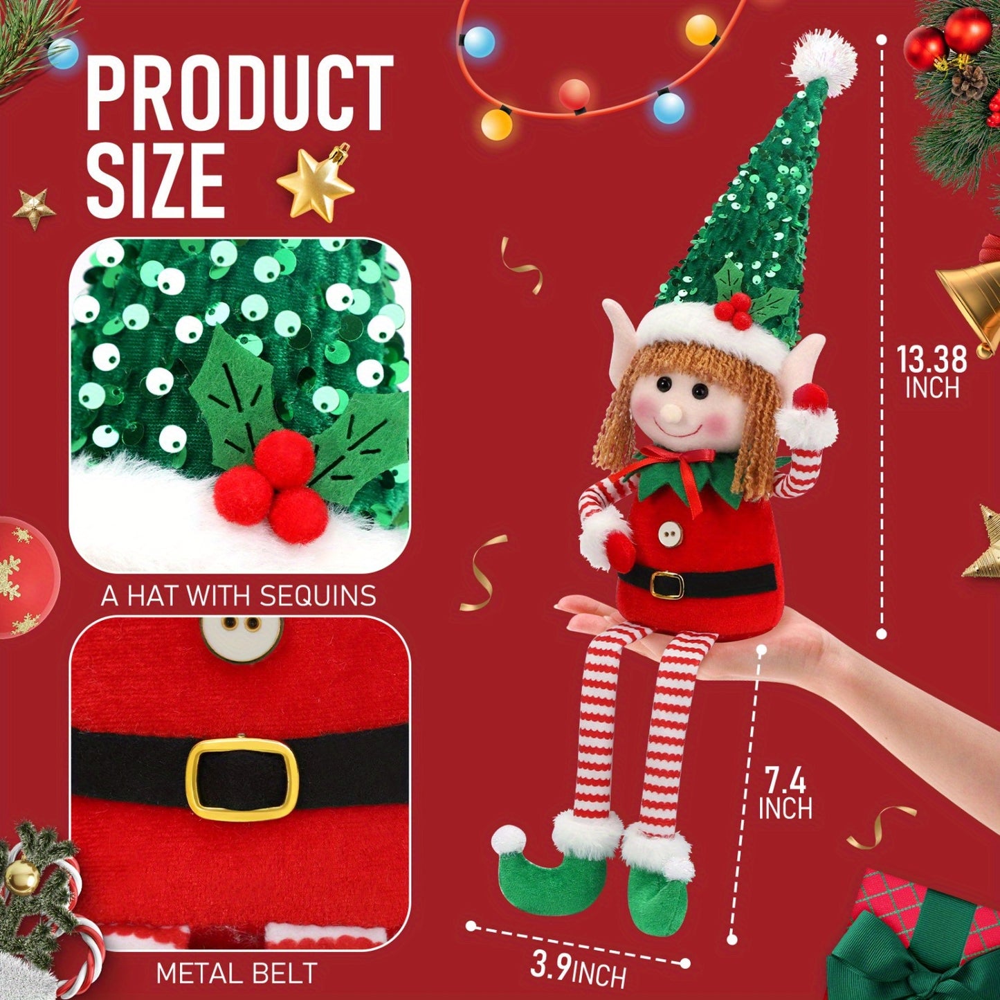 2pcs Festive Christmas Elf Plush Dolls, Long Legged Elf Figurines, Polyester Tabletop Decor, Non-Electric Holiday Accents for Seasonal Display