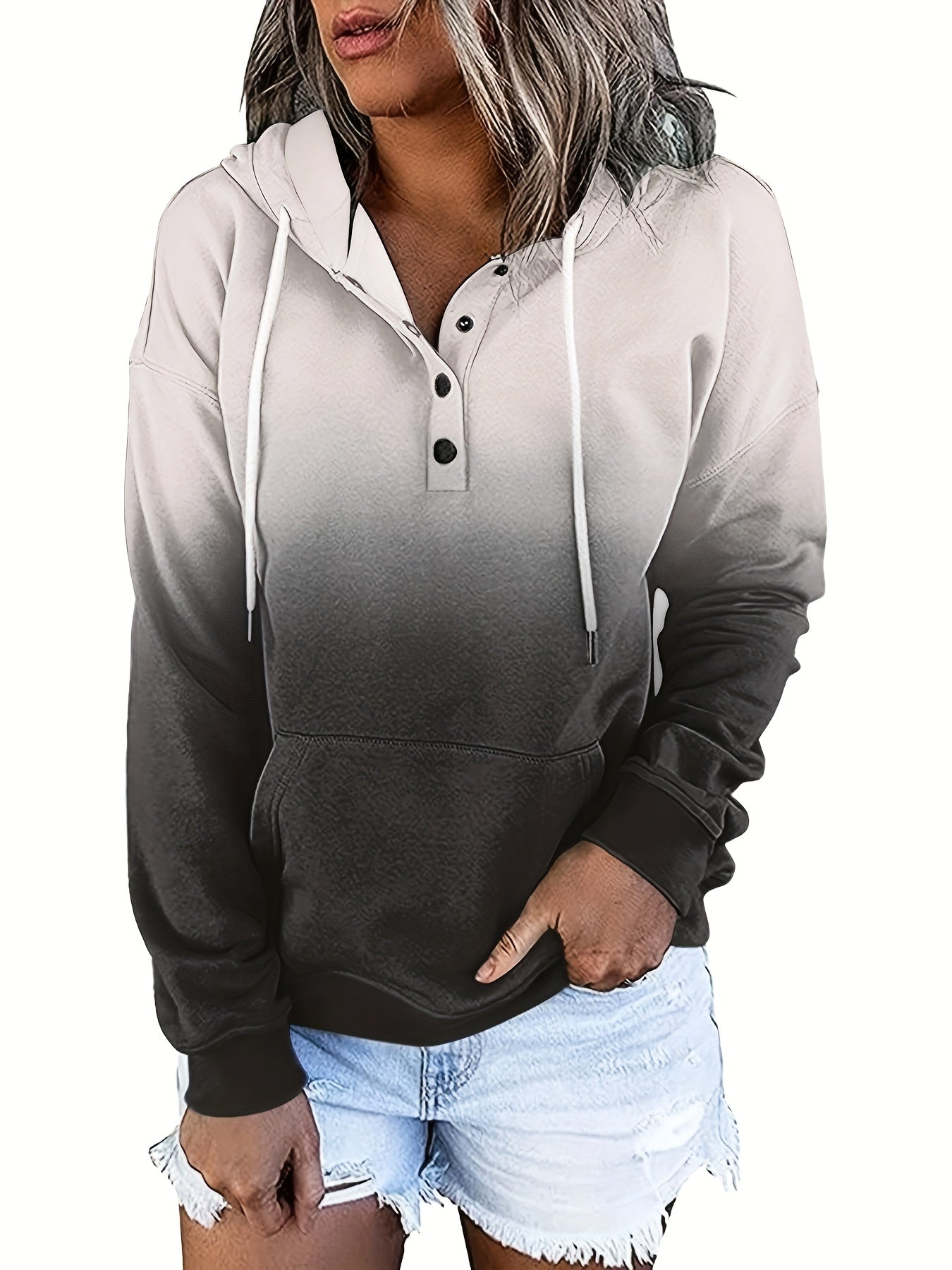 Stylish Color Block Hoodie with Kangaroo Pocket - Adjustable Drawstring Casual Sweatshirt for Women - Comfortable Long Sleeve Design