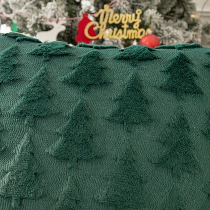 Set of 2 Festive Faux Fur Christmas Throw Pillow Covers - Soft, Traditional Style, Pine Tree Pattern, Machine Washable, Zippered, Polyester Woven, Sofa and Bedroom Decor - Easy Care, Durable, and Cozy Winter Accent