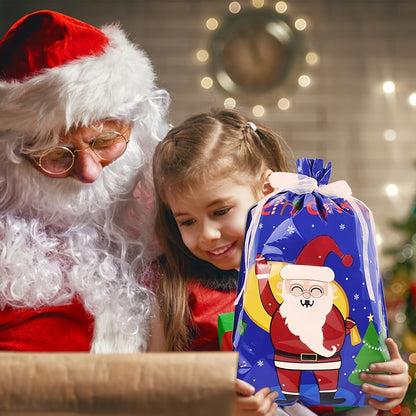 28PCS Assorted Sizes Christmas Drawstring Gift Bags With Ribbon Tie, 4 Sizes, 8 Designs For Xmas Holiday Presents Party Favor Goody Bags Jumbo/Extra Large/Medium/Small Santa Wrapping Bag