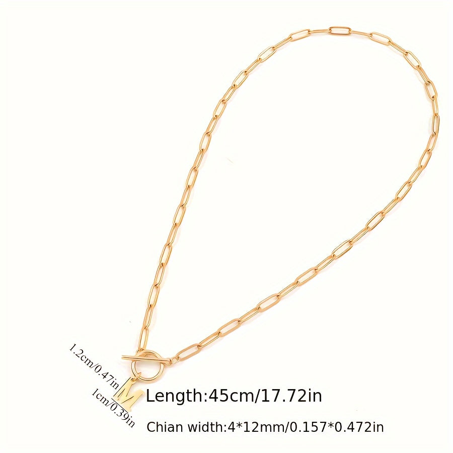 Toggle Clasp Initial Pendant Necklace Stainless Steel Paperclip Chain Necklace For Women