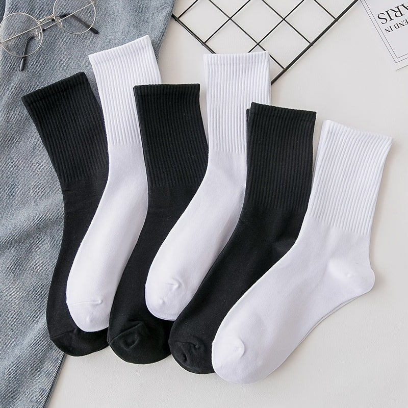 10 Pairs Of Teenager's Solid Color Fashion Crew Socks, Comfy Breathable Casual Socks For All Seasons Wearing