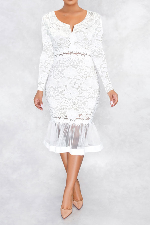 namcoverse Lace Elegant Fishtail Midi Dress