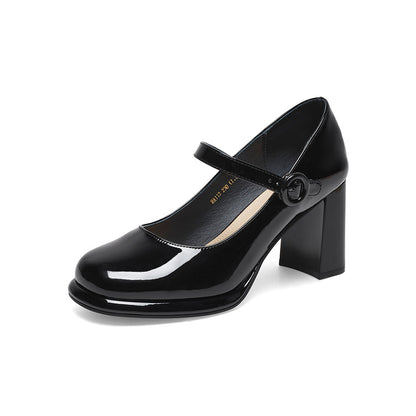 flowersverse - Women Basto Vintage Chunky Heel White Mary Jane