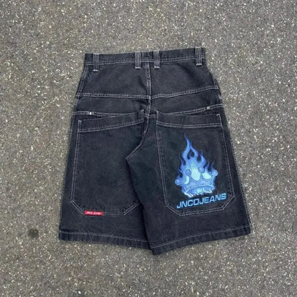 Men's Pants JNCO Shorts Y2K Hip Hop Pocket Baggy Denim Gym Men Women  Summer Haruku Gothic Basketball Streetwear