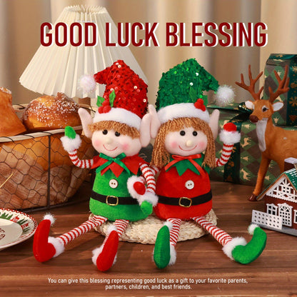2pcs Festive Christmas Elf Plush Dolls, Long Legged Elf Figurines, Polyester Tabletop Decor, Non-Electric Holiday Accents for Seasonal Display