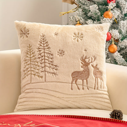 Christmas Embroidered Throw Pillow Cover - Festive Holiday Decor for Living Room & Bedroom, Zip Closure, Machine Washable, White