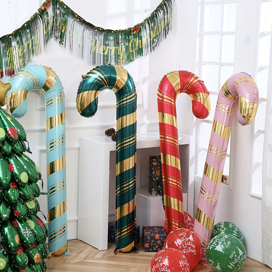 59" Giant Mixed Color Candy Cane Aluminum Foil Balloon for Christmas and New Year's Decor, Ideal for Themed Parties and Holiday Celebrations, Ages 14+, No Electricity Needed, Single Piece