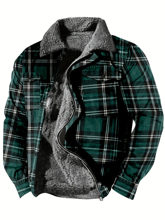 WarmthMaster Plaid Fleece Coat - Soft, Thick, and Retro-Style Zip-Up Jacket with Casual Lapel for Fall and Winter - Perfect for Outdoor Activities