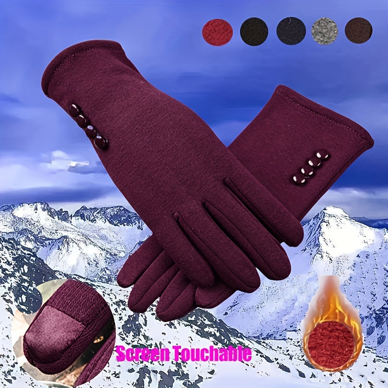 Four Breasted Monochrome Gloves Stylish Thick Warm Split Finger Gloves Autumn Winter Coldproof Ski Gloves