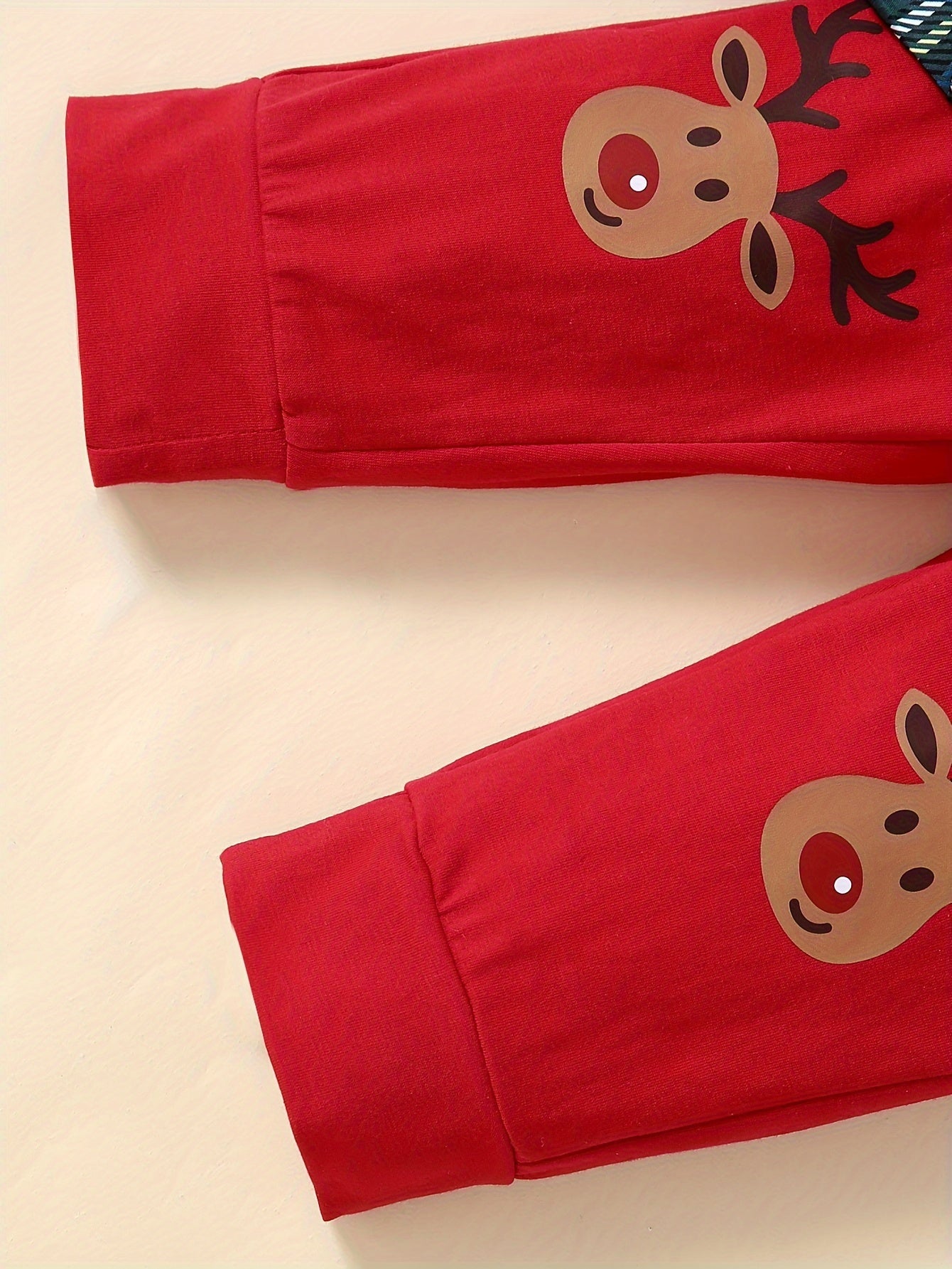 2pcs Baby's Christmas Style Plaid Pattern Bodysuit & Casual Cartoon Elk Print Overalls, Toddler & Infant Boy's Clothing Set, Outdoor Cloth