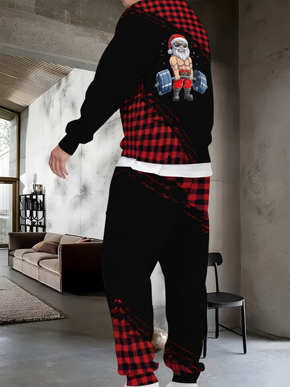 2pcs Long Sleeve Hoodie + Sweatpants Set, 'HOHOHO' Print/ Slogan Print/ Santa Claus Print/ Corolla Print Casual Christmas Themed Co-ord Set As Gift