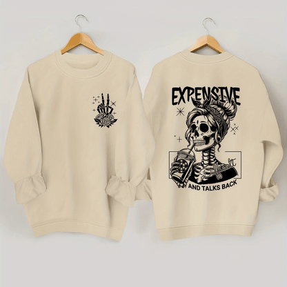 Skull Pattern Long Sleeve Crew Neck Sweatshirt - Fashion Sweatshirts for Women - Comfortable Casual Wear for Fall and Spring Season - Soft and Cozy Fleece Lined Design