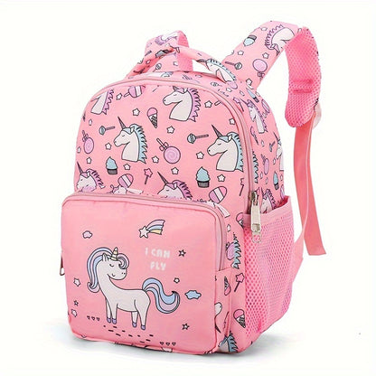 1pc Adorable Unicorn Backpack for Girls - Cute Printed Nylon, Perfectly Durable, Ideal Gift for Little Ones, Great for School & Play!