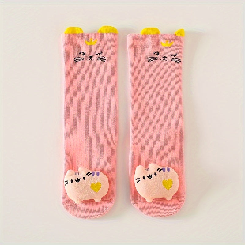 A Pair Of Kid's Toddler's Fashion Cute Cartoon Animal Design Novelty Knee-high Socks, Cotton Non-slip Socks For Outdoor Wearing All Seasons Wearing