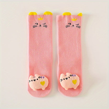A Pair Of Kid's Toddler's Fashion Cute Cartoon Animal Design Novelty Knee-high Socks, Cotton Non-slip Socks For Outdoor Wearing All Seasons Wearing