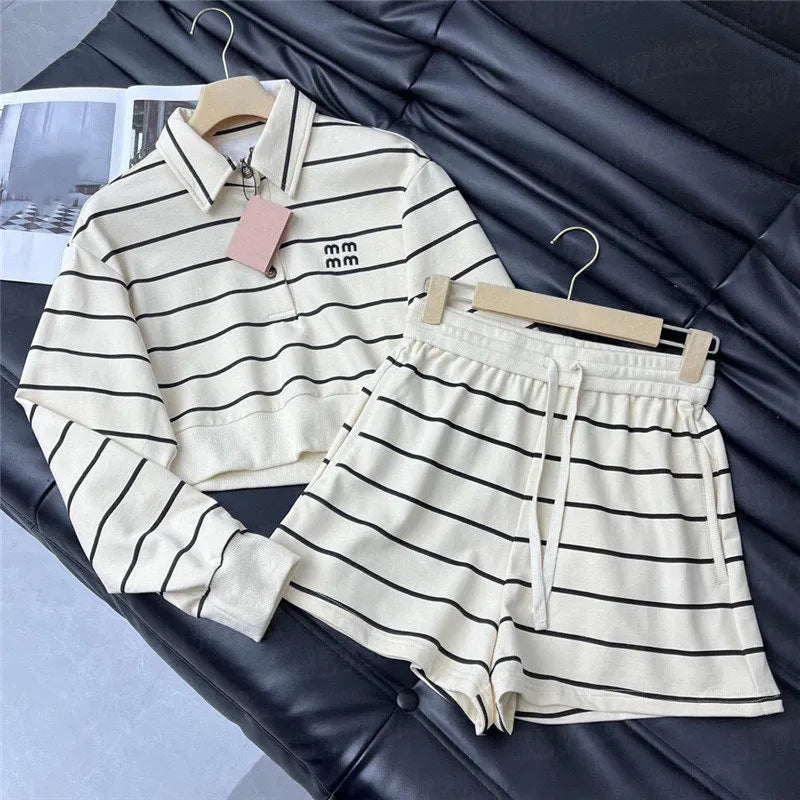 Striped Polo Shirts Shorts Fashion Sets Women Designer Clothing Cotton Sweatshirts Casual Short Pants Two Piece