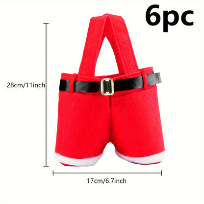3/6/9/12pcs, Santa Claus Shorts Gift Bag Cute Christmas Gift Bag Polyester Material New Year Christmas Gift Candy Bag Set
