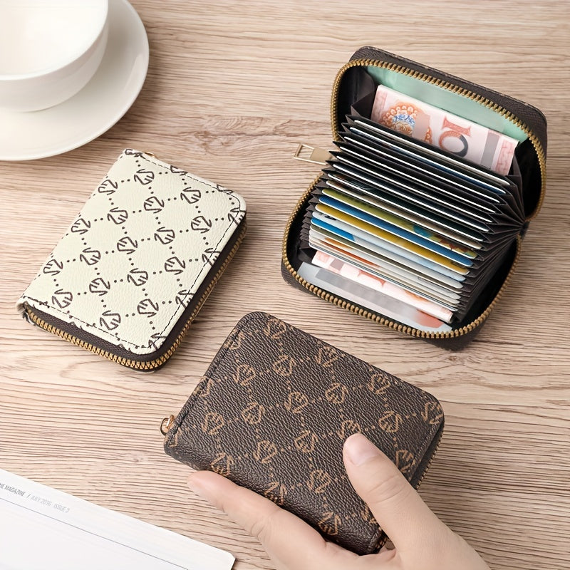 Multi-Slot Compact Zip-Around Wallet – Mini Printed Clutch with Coin Purse, Portable Design for Daily Use, Secure Credit Card & Cash Organizer