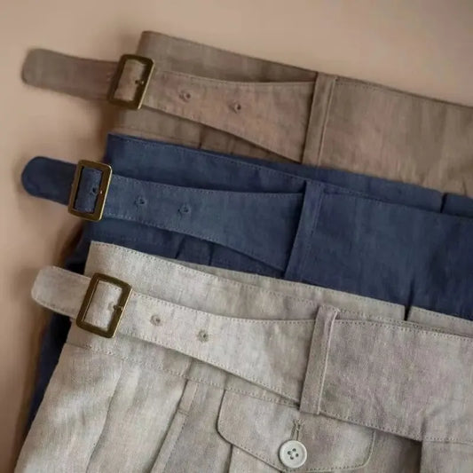 British Style Men Gurkha Linen Pant High Waist Straight Ankle-Length Pants Spring Summer High Quality Thin Casual Loose Trouser 240421