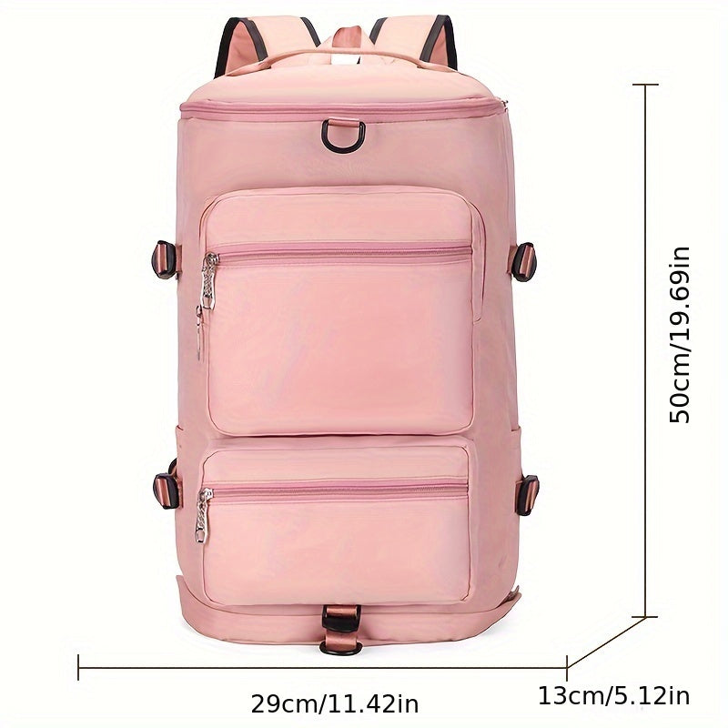 Large Capacity Travel Backpack - Adjustable Strap, Water-Resistant, Dry Wet Separation, Polyester Lining, Nylon Material, Solid Color, Ideal for Holiday, Camping, Climbing, Hiking, and Gym Sports