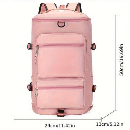 Large Capacity Travel Backpack - Adjustable Strap, Water-Resistant, Dry Wet Separation, Polyester Lining, Nylon Material, Solid Color, Ideal for Holiday, Camping, Climbing, Hiking, and Gym Sports