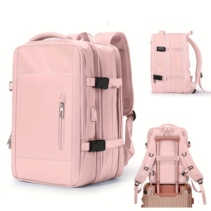 Stylish & Durable Large Capacity USB Charging Backpack - Multi-pocket Laptop Compartment, Solid Color Design, Perfect for On-the-go Charging, Versatile for Work, Travel & Commuting