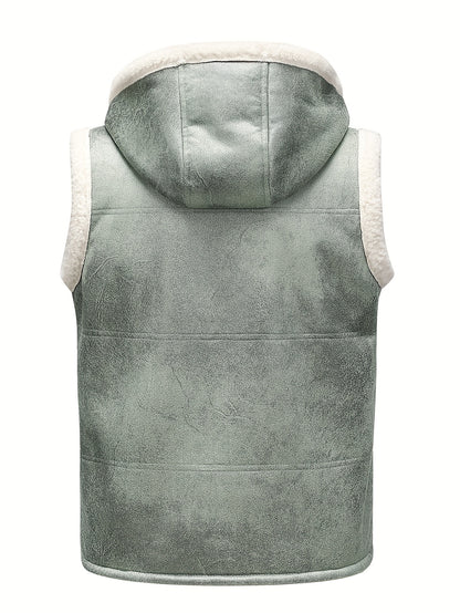 Premium Mens Faux Leather Sleeveless Hooded Vest - Ultra-Soft Fleece for Winter Warmth - Stylish Outwear Clothing for Men