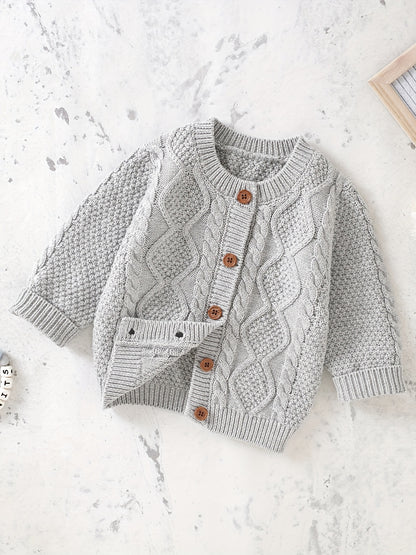 Cozy Knit Cardigan Sweater - Soft Solid Color, Single Breasted, Long Sleeve, Winter Warmth, Toddler Friendly, Unisex Design for Boys and Girls, Perfect for Casual Daily Wear or Special Occasions