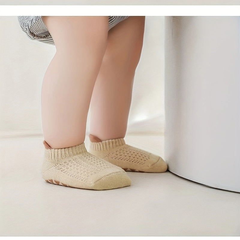 2/5 Pairs Baby Boy's Non-Slip Socks, Solid Bottom Rubber Dot Cotton Blend Comfy Breathable Soft Socks For Toddler Wearing