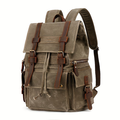 15-inch Laptop Vintage Canvas Backpack - Durable Leather Trim, Spacious Interior, Comfortable Shoulder Straps, Perfect for Vacation, Hiking, Mountaineering, Casual Outdoor Activities