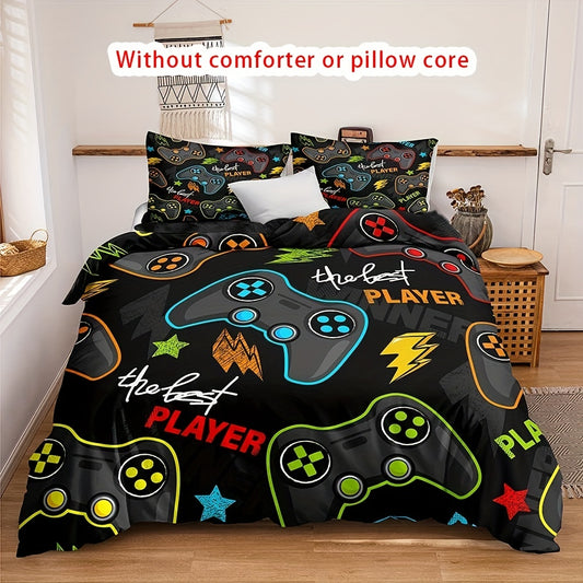 2/3pcs Ultimate Gamer Duvet Cover Set - Vibrant Video Game Bedding with Soft Brushed Microfiber Fabric for Home and Living Room - Includes 1 Duvet Cover and 2 Pillowcases, Perfect for Gamers and Gaming Enthusiasts of All Ages