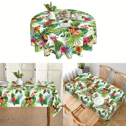 1pc Vibrant Hawaiian Pineapple Polyester Tablecloth - Waterproof, Stain-Resistant, Wrinkle-Free, Easy-Care Green Table Cover with Palm Leaves Design - Perfect for Home Kitchen Dining Party Decoration and Room Decor