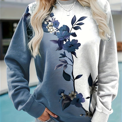 Vibrant Floral Print Long Sleeve Pullover Sweatshirt - Soft, Cozy, and Casual Crew Neck Design for Fall and Winter - Women's Comfortable Clothing for Everyday Wear