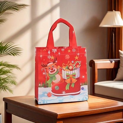 24pcs Foldable Polypropylene Christmas Gift Bags Set with Santa, Reindeer, Snowman Prints for Party Favors, Retail Shopping, and Birthday Presents