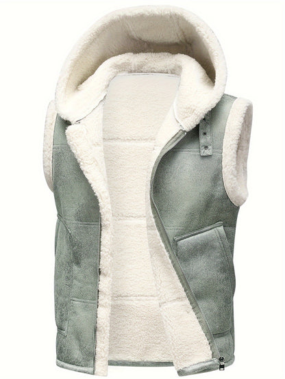 Premium Mens Faux Leather Sleeveless Hooded Vest - Ultra-Soft Fleece for Winter Warmth - Stylish Outwear Clothing for Men