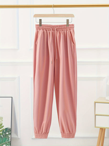 Cozy Drawstring Joggers For Women - Casual Polyester Sweatpants With Pockets, Perfect For Fall & Winter Outdoor Activities