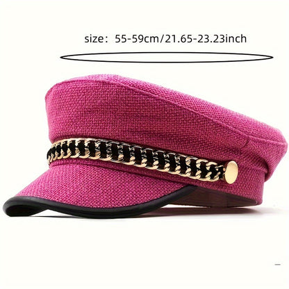 Chic Women's Cotton Beret with Chain Detail - Sun-Protective, Non-Stretch, Casual Fashion Painter Cap for Spring & Summer
