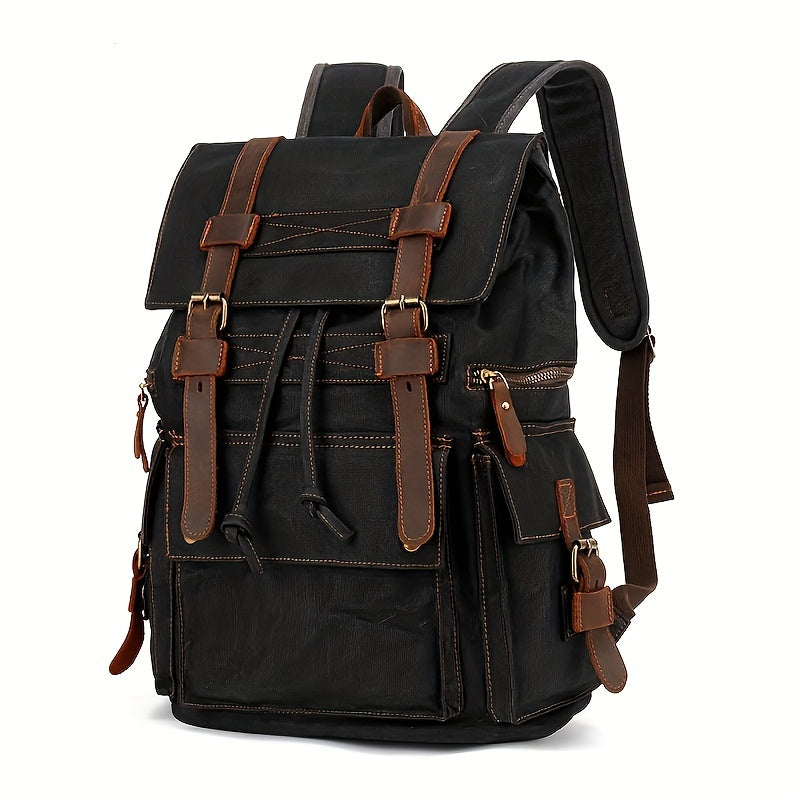 15-inch Laptop Vintage Canvas Backpack - Durable Leather Trim, Spacious Interior, Comfortable Shoulder Straps, Perfect for Vacation, Hiking, Mountaineering, Casual Outdoor Activities