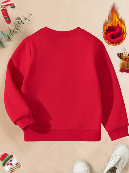 Girls Fleece Warm Sweatshirt Merry Christmas Letter Print Super Cute Elk Pattern Casual Long Sleeve Pullover Tops for Autumn And Winter