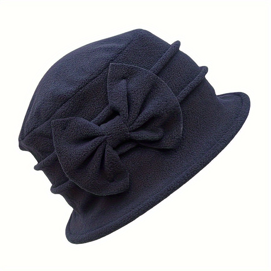 Cozy Double-Layer Fleece Bucket Hat For Women - Elegant Bowknot Design, Thick Warm Winter Cap
